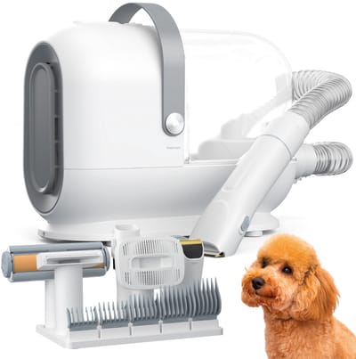 Kaaiman® 7-in-1 Hondentondeuse Kit met Stofzuiger - Honden trimset - Katten trimset - Dierentrimmer - Zuigen en Trimmen - Katten en Honden - 2,5L Opvangbak - Stofzuiger voor Dierenharen - Grijs