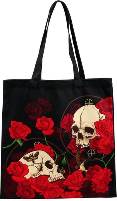 Boodschappentas - Skulls& Roses - Zwart met Rood - 39x40cm