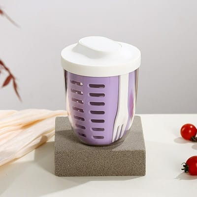 1PC Druppelbare Fruitbeker met Vork Voedselkwaliteit Student Draagbaar Picknick Opbergemmer Plastic Beker Verzegeld Lekvrij Saladebeker