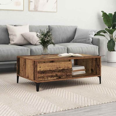 vidaXL - Salontafel - Oud - hout - 90 - x - 60 - x - 35 - cm - Bewerkt - hout