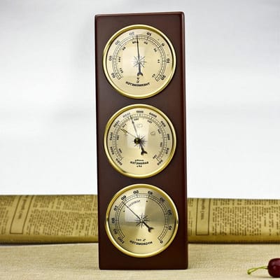 Weerbarometer, barometrische drukmeter voor binnen en buiten voor thuis, barometer met houten frame met temperatuur en vochtigheid, analoge weerstationinstrumenten voor thuis
