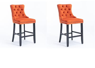 Stoel 60x49,5x103,5cm Eetkamerstoel 2-Delige Set Oranje Fluweel Houten Poten Spijker Trim Modern Hoogwaardig Tufted Binnengebruik