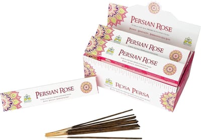 Himalaya Premium Perzische Rozengeur Wierookstokjes, 12 stuks (15 g per stuk) - Ideaal voor meditatie, yoga, gebed, ontspanning, een verfijnde bloemensfeer met Kajal Sticker