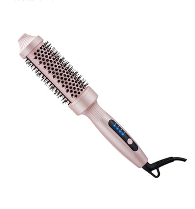 38mm Thermoborstel Verwarmde Haarborstel Ronde Stijltang en Krultang voor Gladheid Volume en Natuurlijke Krullen met Negatieve Ionen 4 Temperatuurstanden LCD Scherm Roze