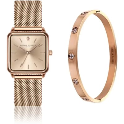 Set van horloge en oorbellen voor dames Amelia Parker Gold Plaza