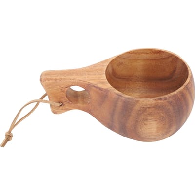 Houten campingbeker van 220 ml met warmte-isolatie, fijn gepolijste koffiemok met handvat voor buitenactiviteiten en wandelen. L brown