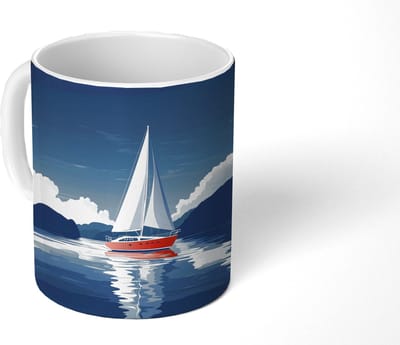 Mok - Koffiemok - Zeilboot - Donkere bergen - Stilte - Mokken - 350 ML - Beker - Koffiemokken - Theemok