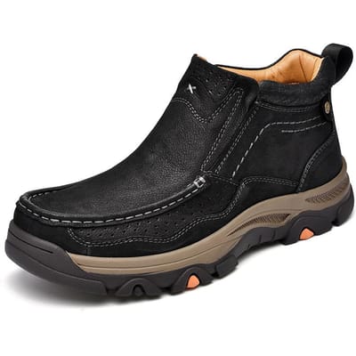 Eerste Laag Rundleer Lente High-Top Outdoor Casual Schoenen Heren Antislip Slijtvaste Wandelschoenen Echte Leren Schoenen 48 black