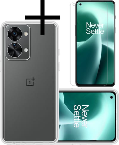 Hoesje - Met Screenprotector - Geschikt voor OnePlus Nord 2T - Sterk & Shockproof - Back Cover - Siliconen Case - Telefoon Hoes - Transparant