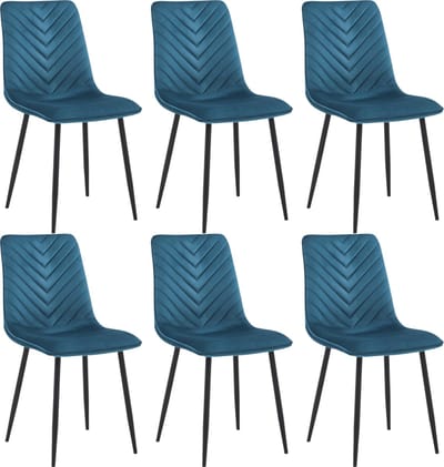 Colenis® - Senny Eetkamerstoel - Set Van 6 - Petrol - Fluweel - Industrieel - Eetkamerstoelen