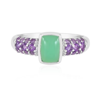 Cavill - Zilveren ring met chrysopraas 0,99 ct en 22 amethisten 0,47 ct - 925 Sterling zilver gerhodineerd - Antieke cabochon - Elegant groen en paars
