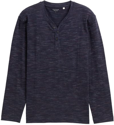 Tom Tailor - Serafino overhemd met lange mouwen - Maat M - navy red multi inject