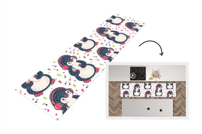Keukenloper - Loper keuken - Pinguïn - Muziek - Koptelefoon - Kinderen - Patroon - 200x50 cm - Keukenloper vinyl