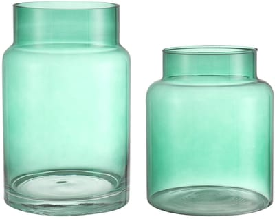 Vaas, set van 2, hoge bloemenvazen met brede opening, decoratieve groene glazen vazen voor boeketten, thuis, woonkamer, kantoordecoratie