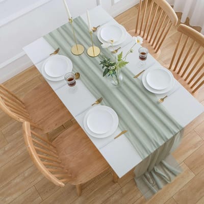 Tafelloper, groen, stof, 4 m, tule tafelloper, saliegroen decoratieve stof, bruiloft