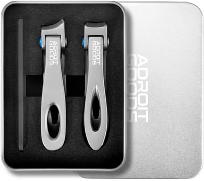AdroitGoods RVS Nagelknipper Set 2 stuks – Professionele Grote Opening, Haarscherpe Precisie, Duurzame 420-Staal Constructie & Luxe Cadeaudoos - Met nagelvijl - Grijs