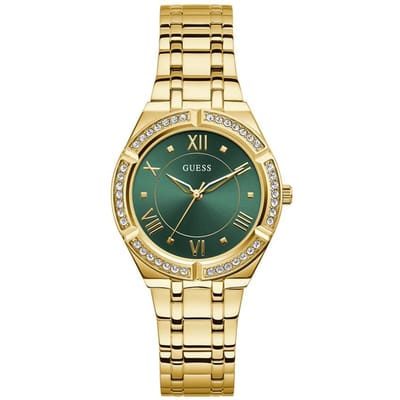 Guess Smaragdgroene Wijzerplaat Gouden Roestvrijstalen Band Dames Quartz Horloge - GW0033L8 goud