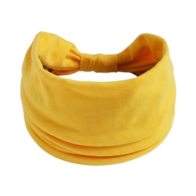 Gele elastische haarband dames – zachte katoenen hoofdband met strikdetail – brede rekbare haarband voor dagelijks gebruik, yoga en skincare