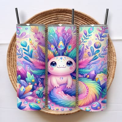 Creasowl® - Axolotl - Tumbler - Roestvrijstalen Thermosbeker - Geïsoleerde drinkbeker - Koffiebeker - Koffie beker - 600ml - Warme en koude dranken - Anti lek dop - Ijzeren rietje - schoolbeker - To go beker - Kinderen - Volwassenen