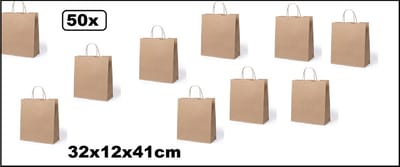50x Big Papieren koordtas 32x12x41cm bruin kraft - Tas koord tas festival goodiebag thema feest
