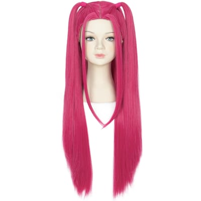Lange Rechte Roze Pruik met 2 Vlechten Kleine Hoofd Cosplay Pruik voor Halloween Feest Pruiken Kind One Size pink