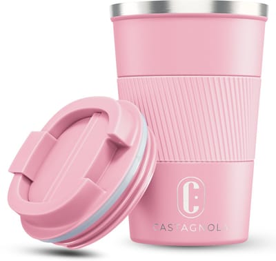 Castagnola Thermosbeker - Koffiebeker To Go - Travel Mug voor Koffie en Thee - Theebeker - 380 ML - RVS - Roze