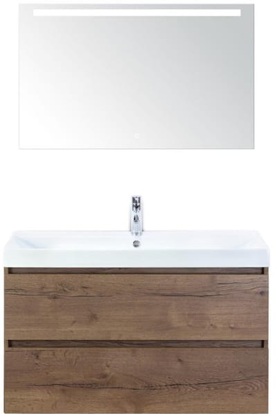 Maxx XL Badmeubelset 100 cm - Tabacco - Wastafel Just 1 Kraangat met LED Spiegel