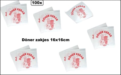 100x Broodje / Döner zakjes 16x16cm - Doner kebab - Belegde broodjes Food eten 100% biologisch afbreekbaar belegde broodjes