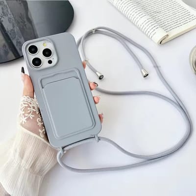 Crossbody Telefoonhoesje – Geschikt voor Apple iPhone 15 – Hoesje & Tas in één - Grijs