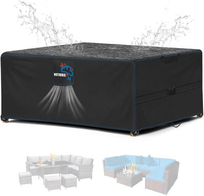 Tuinkussen Bescherming, Rattan Cube Set, Waterdicht, Sterk 420D Oxford Stof, Vierkante Tafelbescherming met Ventilatie, 210 x 110 x 74 cm, Tuinmeubelen Bescherming, Weerbestendig, Zwart
