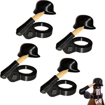 Bierflesdoppen - 4 stuks - Leuke Soldaat Groet Bierfles Helm - 3D-Geprint - feestflesdoppen - Grappige Flesopener & Decoratieve Flesdop - Luxe Flessenstoppen - voor Feestjes, BBQ en Cadeaus - zwart