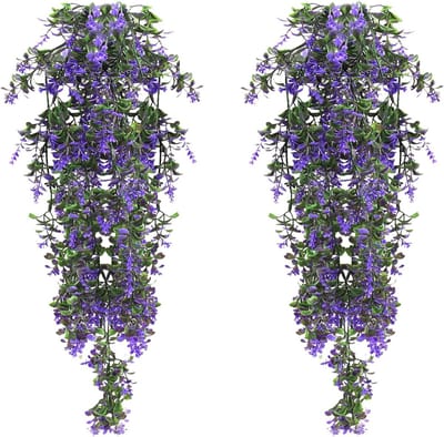 Set van 2 Nepplanten met Hangende Bloemen voor Tuin en Balkon, Blauwe en Paarse Klimop, 70 cm Decoratie