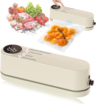 Mini 7-in-1 draagbare vacuümsealer, 3 snelheidsinstellingen, oplaadbaar, inclusief 5 vacuümzakken, met luchtpomp, geschikt voor het bewaren van voedsel en snacks (wit)