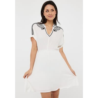 EsQualo Dress Crinkle Embroidery Off White / Black Größe: 36 | Blusenkleider Outlet | Damen | Weiß
