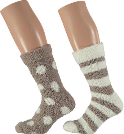 Apollo bedsokken / huissokken - dames - 2-pack - beige/wit - one size - Slaapsokken - Slofsokken