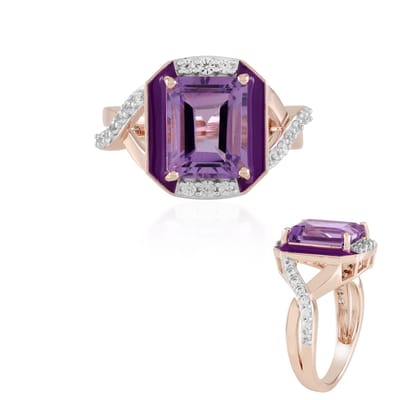 Cavill - Ring 925 Sterling Zilver Roségoud Verguld - 3,15 ct Lavendel Amethist & Cambodjaanse Zirkonen - Achthoekig Design - Luxe Vrouwensieraad