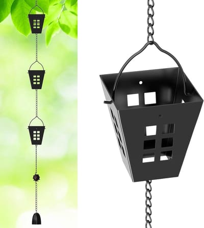 Regenketting - Waterafvoer Ketting - Tuindecoratie - 12 Zwarte Bekers - 330 cm Lengte - Zwart
