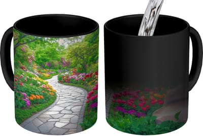 Magische Mok - Foto op Warmte Mokken - Koffiemok - Park - Bloemen - Tuin - Magic Mok - Beker - 350 ML - Theemok