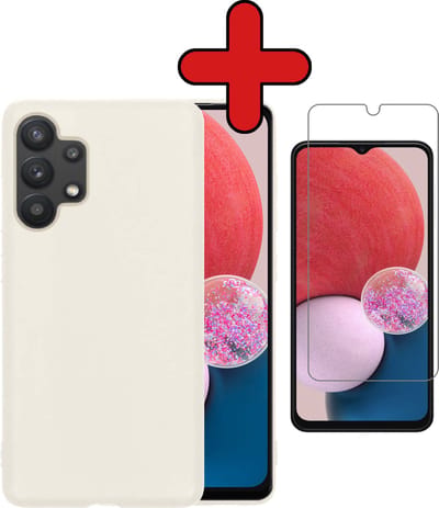Hoesje - Met Screenprotector - Geschikt voor Samsung Galaxy A13 4G - Sterk & Shockproof - Telefoon Hoes - Back Cover - Siliconen Case - Telefoonhoes - Wit