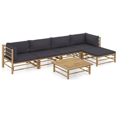 vidaXL - 6-delige - Loungeset - met - donkergrijze - kussens - bamboe