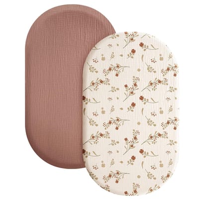 QTTVBTNA - Wieg hoeslaken set - katoen - Zacht & ademend - Voor wieg, kinderwagen matras - Beige + Koffiekleur - 82x41 cm - 2 stuks