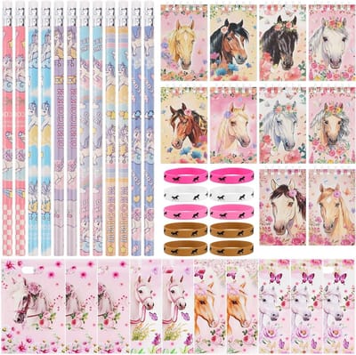 Paardenthema Feestset voor Kinderen met Notitieboekjes, Potloden, Cadeautassen en Siliconen Armbanden voor Verjaardagsfeestje