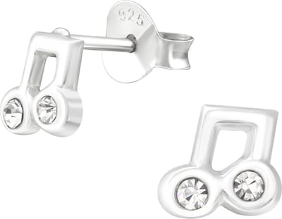 zilveren kinderoorbellen muzieknoot kristal | Oorbellen meisje | Oorknopjes meisje zilver | Zilverana | Sterling 925 Silver