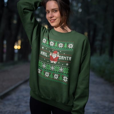 Foute Kersttrui - Kleur Groen - Hail Santa Snowy Trees - Maat XS - Uniseks Pasvorm - Kerstkleding voor Dames & Heren