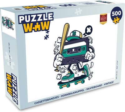 Puzzel Cassettebandjes - Honkbalknuppel - Skateboard - Vintage - Legpuzzel - Puzzel 500 stukjes