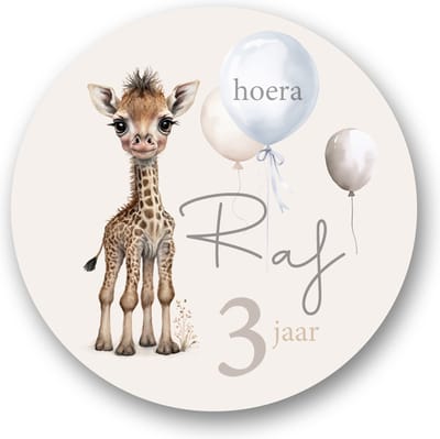 Traktatie Stickers Met Naam en Leeftijd -Giraf -Ballonnen Jongen Gepersonaliseerd - Sluitstickers - Kinderfeest Traktatie - Uitdelen - Uitdeeltraktatie - Traktatiestickers Pimp Studio