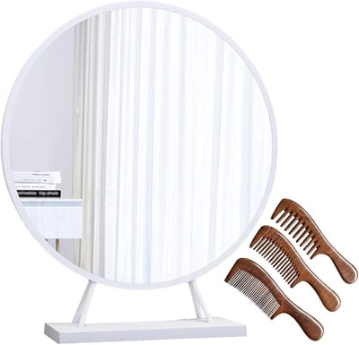 Ronde make-upspiegel - Kaptafel spiegel - Schoonheid verzorging - Stabiele A-frame basis - 30 cm - Wit