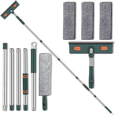 Famanu - Raamreinigingsapparatuur 2-in-1 met telescopische handgreep (210 cm), professionele raamwisser voor douche, autoruiten en tegels