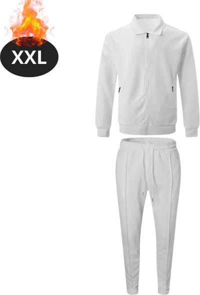 Nivard Joggingpak - Huispak - Volwassenen - Trainingspak - Comfortabel - Joggingsbroek - Tracksuit - Heren - Rits - Wit - XXL