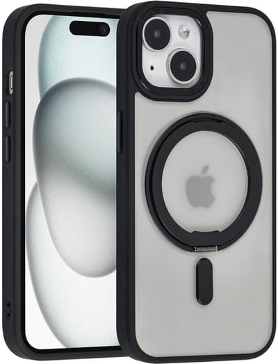 UNIQ Accessory Back Cover - Apple iPhone 15 - Zwart - Met MagSafe-ring en uitklapbare stand
